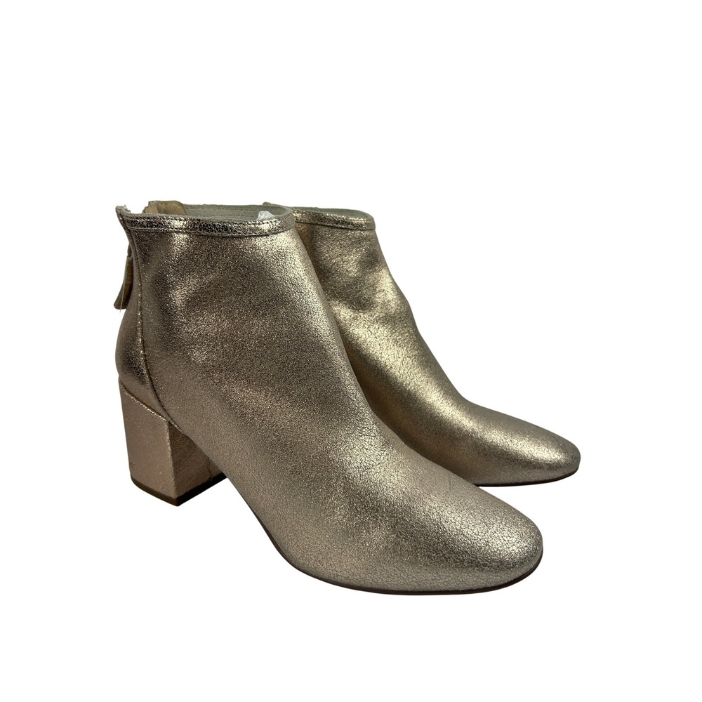 Gold Metallic Boots Cecelia Nolton Leather Maximalist Ankle Block Heel Size 7B